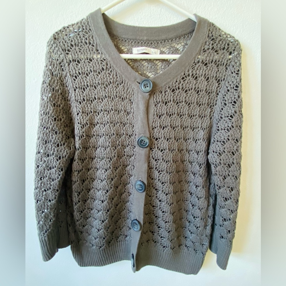 Old Navy Women's Brown Button-Up Sweater L